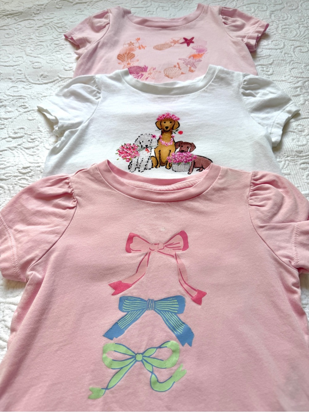 18-24M🩷 Crewcuts Toddler Girls Floral Dogs Bows Seashells Graphic Tees 💯 Cotton - Picture 5 of 10